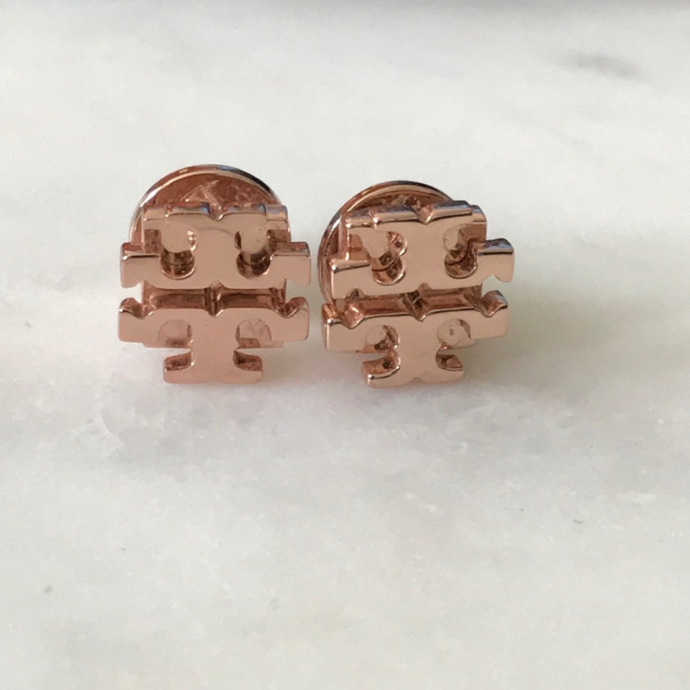 Tory Burch Small Logo-T Stud Earrings, Rose Gold